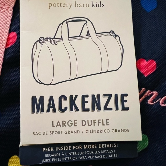 POTTERY BARN KIDS MACKENZIE LARGE DUFFLE BAG WITH HEART PATTERN NWT - Picture 5 of 11